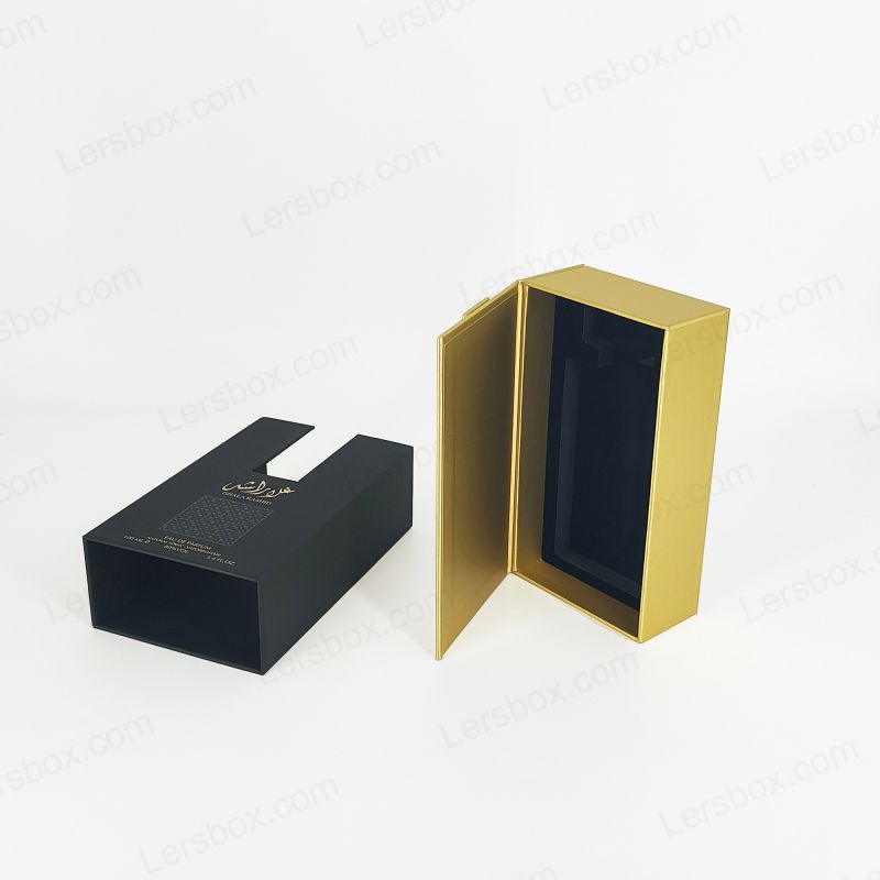 Gold Foil Perfume Packaging with Rigid Lid and EVA Foam Tray for Fragrance Display HP011