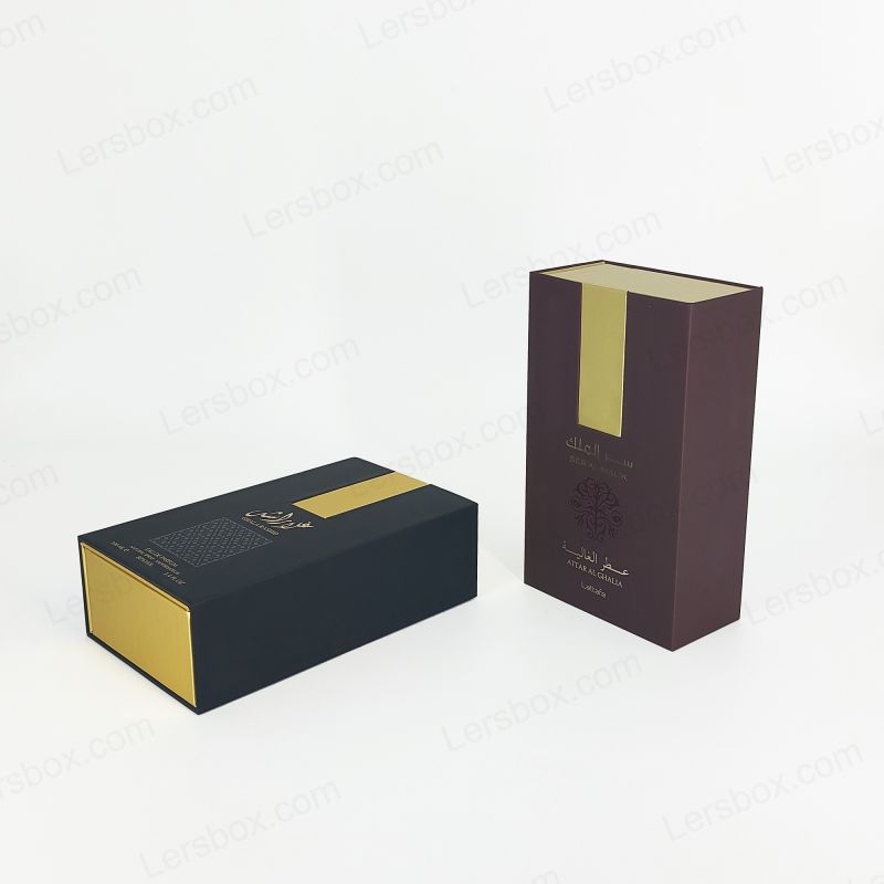 Gold Foil Perfume Packaging with Rigid Lid and EVA Foam Tray for Fragrance Display HP011