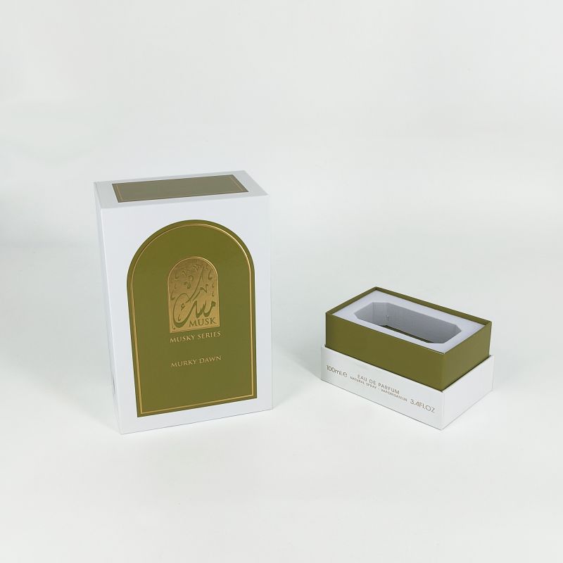 Gold Foil Embossed Perfume Box with EVA Tray, Rigid Base, and Sleek Lid Design HP031