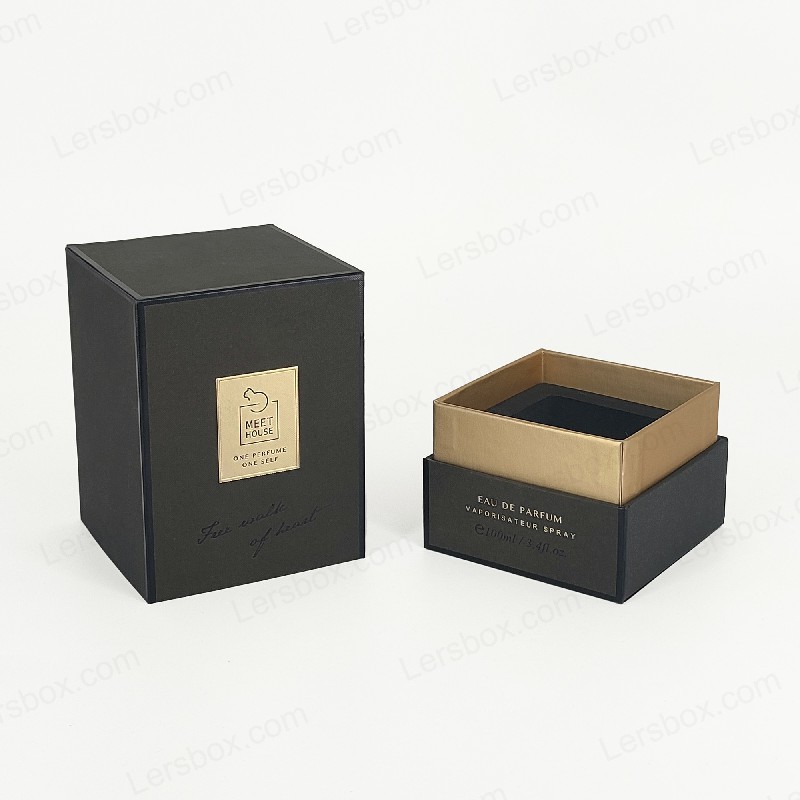 Gold Foil Perfume Box with Rigid Lid, Base, and EVA Foam Tray for Luxurious Display HP034