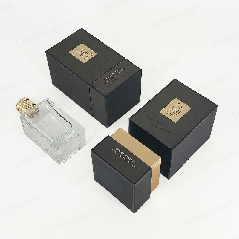 Gold Foil Perfume Box with Rigid Lid, Base, and EVA Foam Tray for Luxurious Display HP034