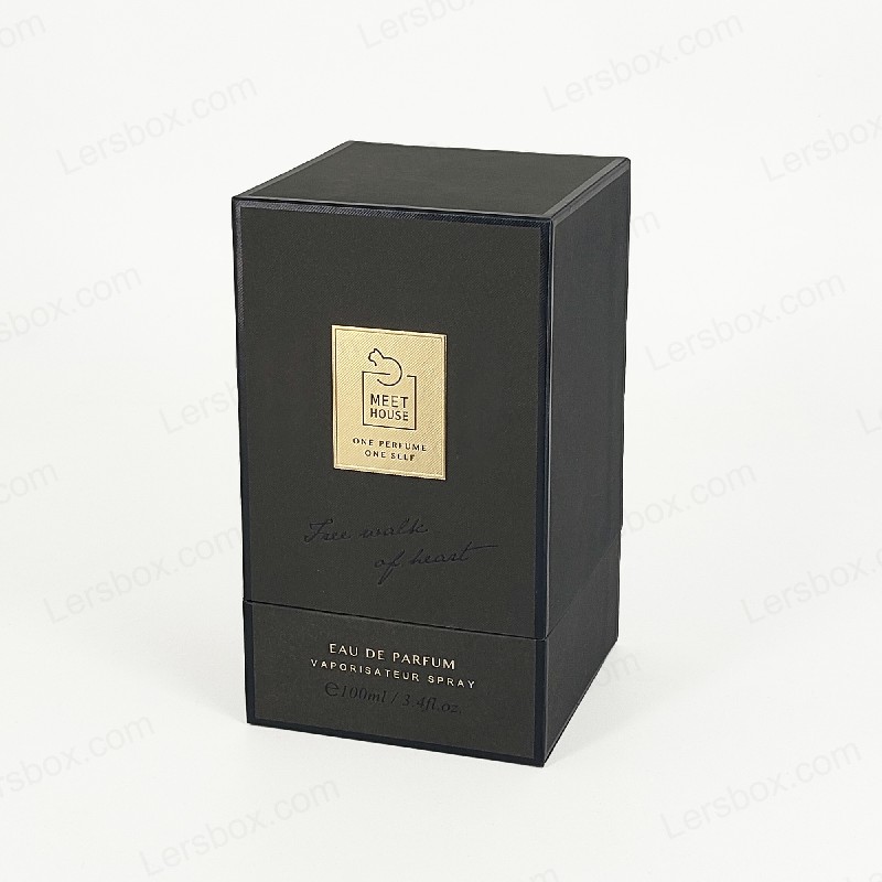 Gold Foil Perfume Box with Rigid Lid, Base, and EVA Foam Tray for Luxurious Display HP034