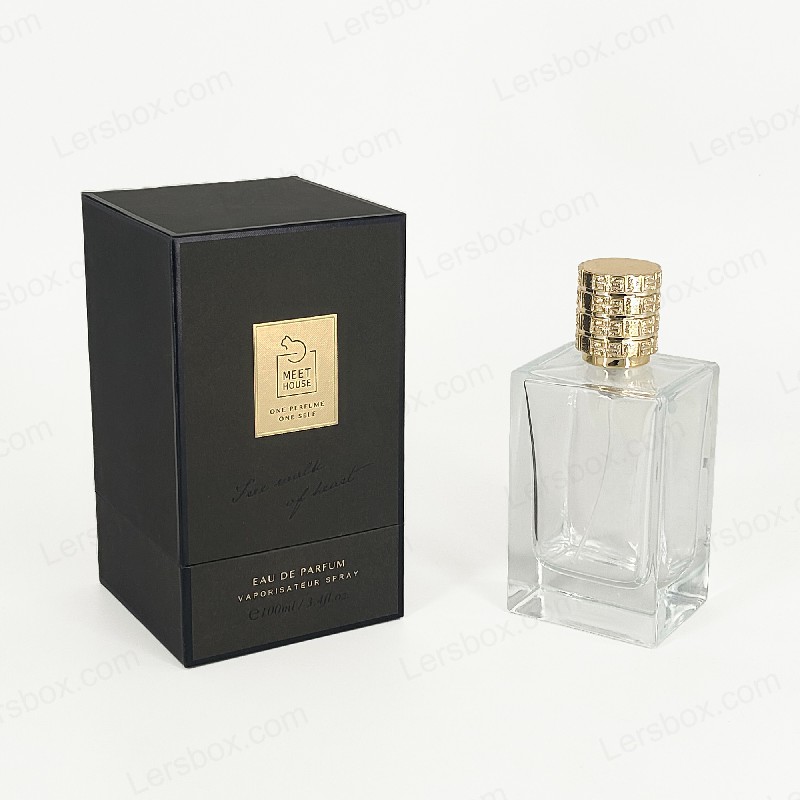 Gold Foil Perfume Box with Rigid Lid, Base, and EVA Foam Tray for Luxurious Display HP034