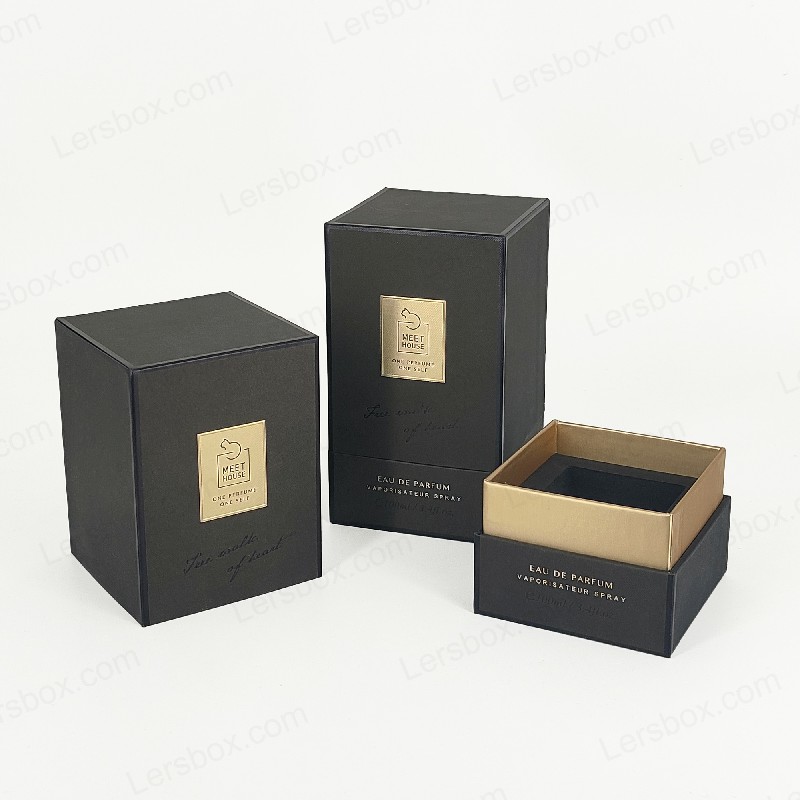 Gold Foil Perfume Box with Rigid Lid, Base, and EVA Foam Tray for Luxurious Display HP034