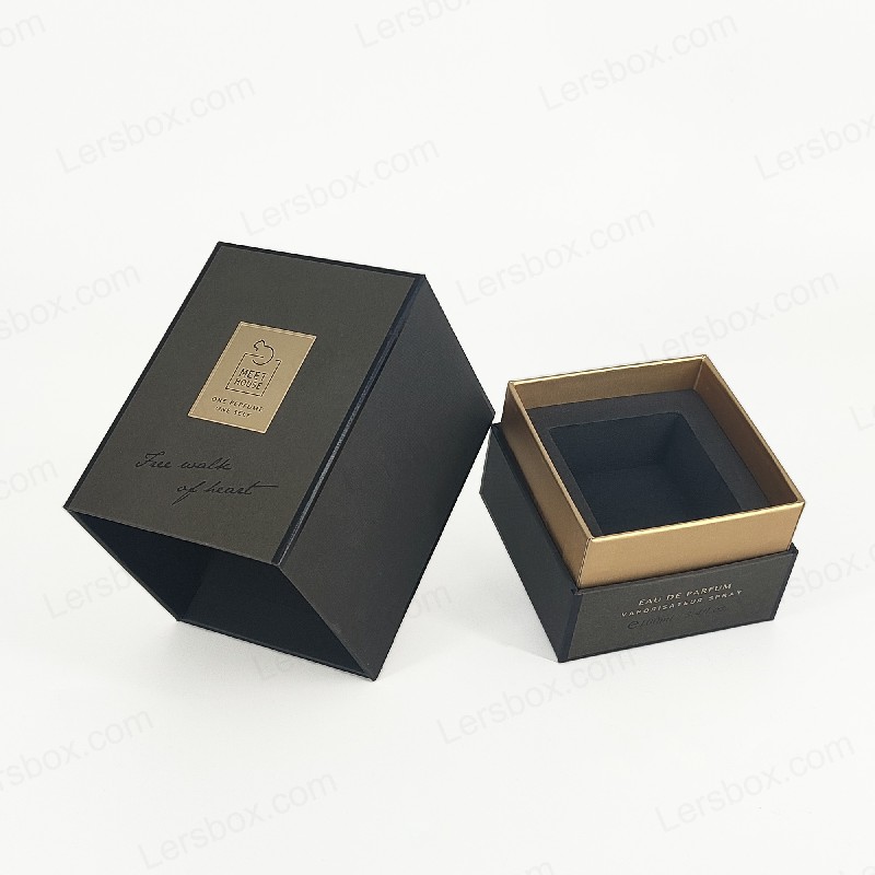 Gold Foil Perfume Box with Rigid Lid, Base, and EVA Foam Tray for Luxurious Display HP034